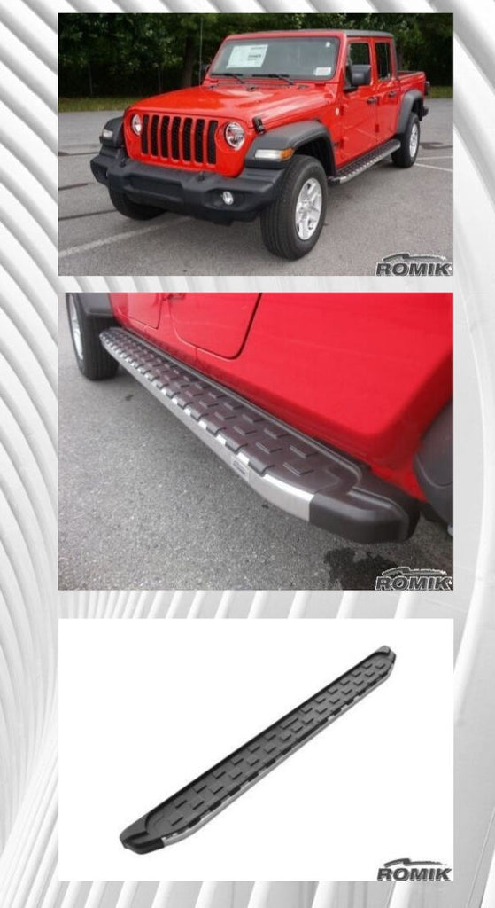 Romik® Running Boards: 2020-Up Jeep Gladiator (Aluminum Brite Side Edge) Running Boards Romik   