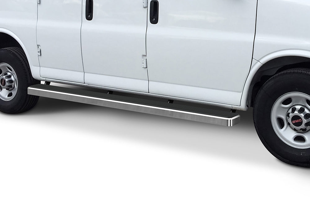 2003-2021 Chevy Express Running Boards (135" WB. Aluminum Brite Side Edge) Running Boards APS Auto   