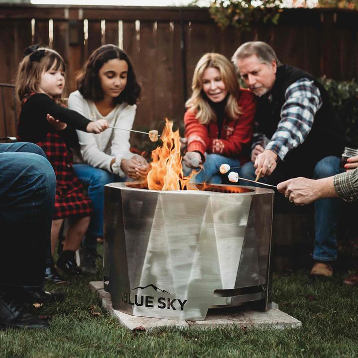 The Peak Stainless Steel Patio Fire Pit: Smoke Free Fire Pit Blue Sky   