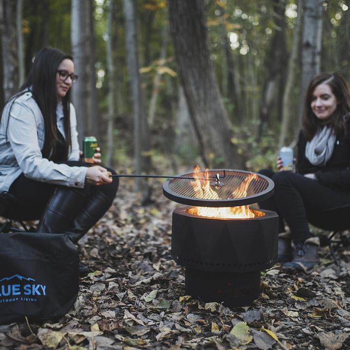 The Ridge Portable Patio Fire Pit with Spark Screen and Screen Lift: Smoke Free Fire Pit Blue Sky   